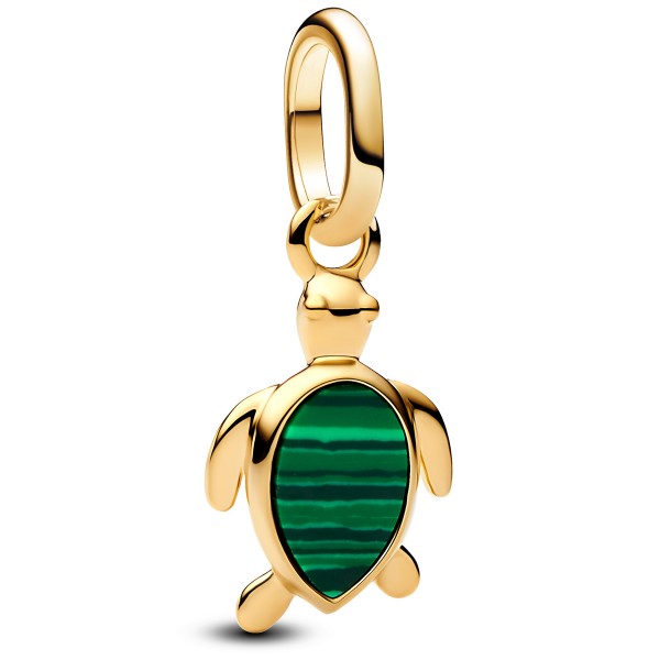Grüne Schildkröte PANDORA SHINE Mini-Charm-Anhänger 14 Karat Vergoldung 763823C01