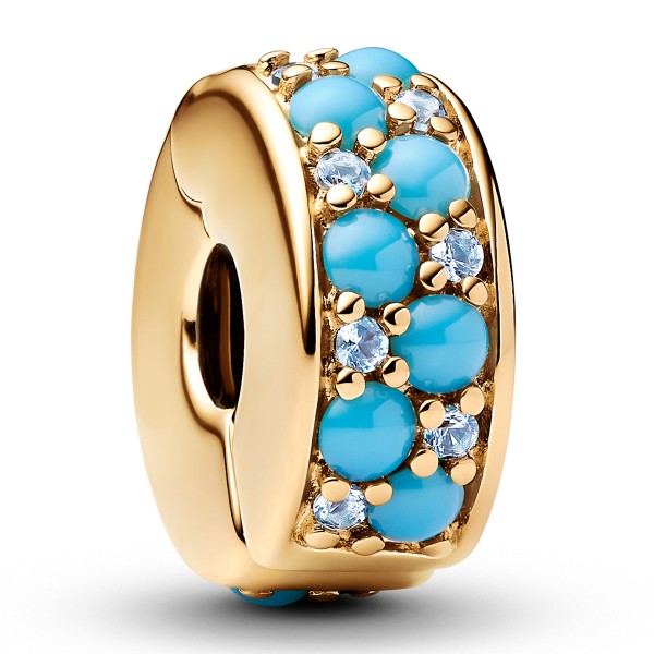 Aquablaues PANDORA SHINE Clip-Charm 14 Karat Vergoldung 763902C01