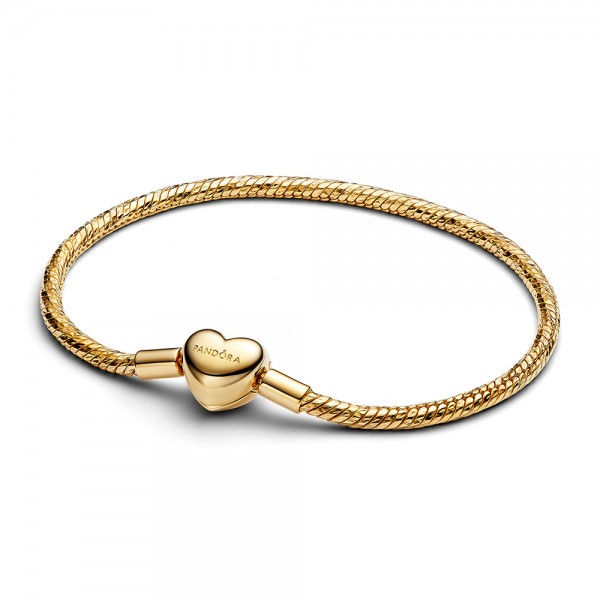 PANDORA SHINE Facettiertes Schlangen-Gliederarmband mit Herzverschluss 14 Karat Vergoldung 564236C00