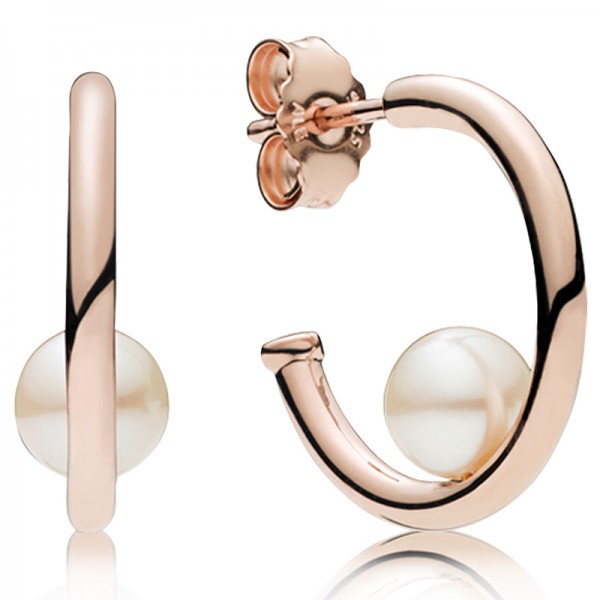 PANDORA Rose hoop earrings with white freshwater cultured pearl 287528P