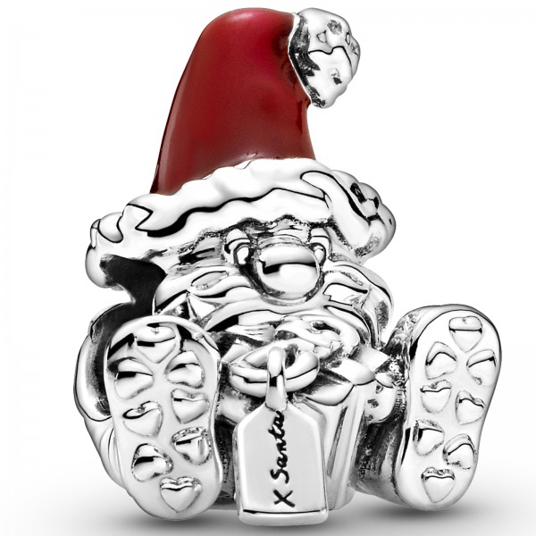 Sitzender Weihnachtsmann und Geschenk PANDORA Charm 799213C01