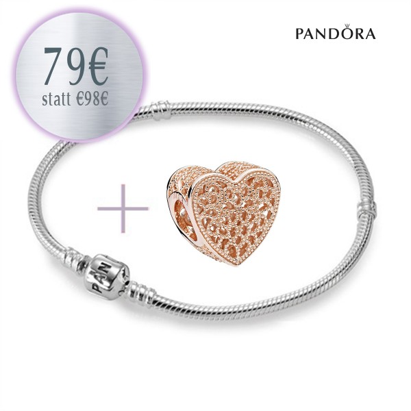 PANDORA Starterset - Armband und Ewige Liebe ROSE Herz Charm aus 925er Sterlingsilber