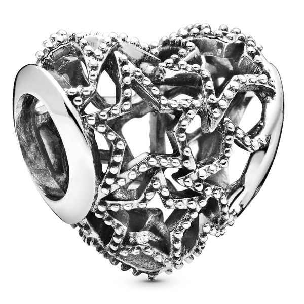 Openwork Heart and Beaded Stars PANDORA Charm 925er Sterlingsilber 798462C00