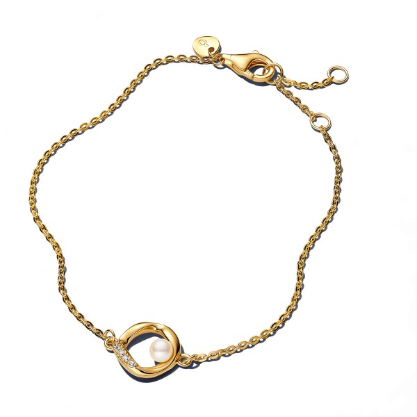 PANDORA SHINE Organisch Geformter Pavé Kreis &amp; Behandelte Süßwasserzuchtperle Armband 563830C01