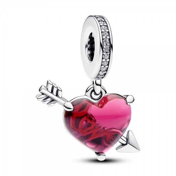 Pandora Rotes Herz und Pfeil Murano-Glas Charm-Anhänger 793085C01