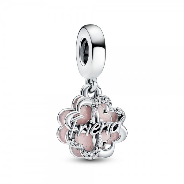 Vierblättriges Kleeblatt Freundschaft Doppelter PANDORA Charm-Anhänger 792245C01