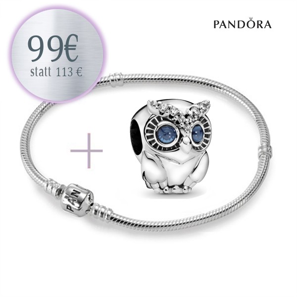 PANDORA Starterset - Armband und Funkelnde Eule Charm 798397NBCB in 925er Sterling Silber