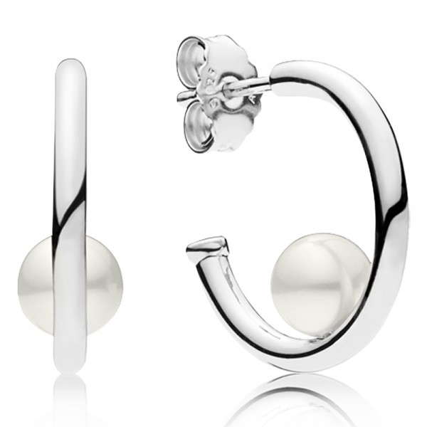 Perlen-Ohrringe PANDORA Silver hoop earrings with pearl 297528P